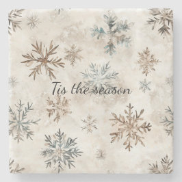 Cream Blue Brown Snowflakes Christmas Stenen Onderzetter