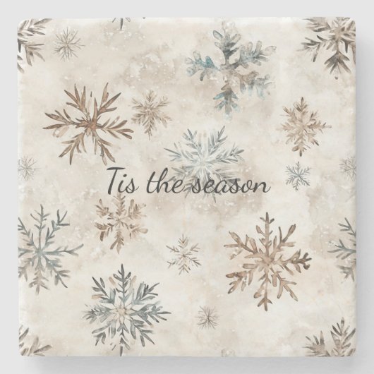 Cream Blue Brown Snowflakes Christmas Stenen Onderzetter (Voorkant)