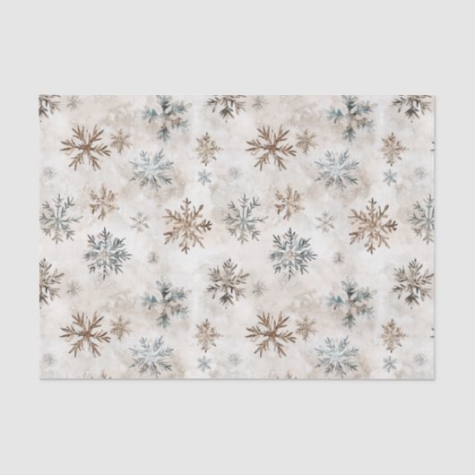 Cream Blue Brown Snowflakes Christmas Tissuepapier (Voorkant)
