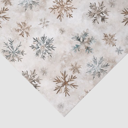Cream Blue Brown Snowflakes Christmas Tissuepapier (Detail)