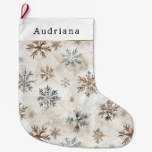 Cream Blue Brown Snowflakes   Grote Kerstsok (Voorkant)