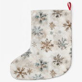 Cream Blue Brown Snowflakes   Grote Kerstsok (Achterkant)