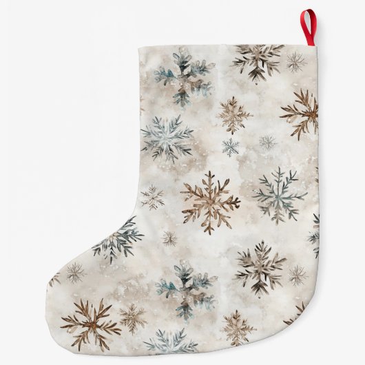 Cream Blue Brown Snowflakes   Grote Kerstsok (Achterkant)