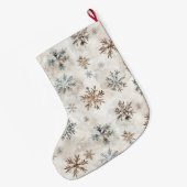 Cream Blue Brown Snowflakes   Grote Kerstsok (Achterkant (Hangend))