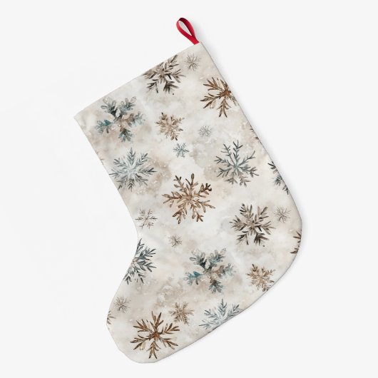 Cream Blue Brown Snowflakes Grote Kerstsok (Achterkant (Hangend))