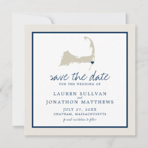 Cream Blue Cape Cod Map Weddenschap Save the Date