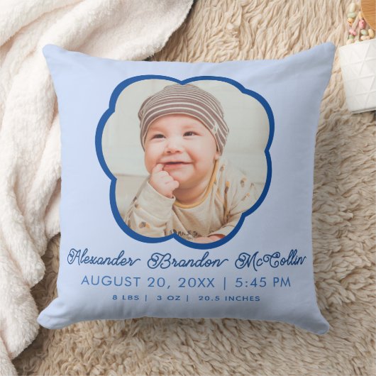 Cream Blue Cloud Shape Baby Boy Birth STATS Throw Kussen (Deken)