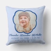 Cream Blue Cloud Shape Baby Boy Birth STATS Throw Kussen (Achterkant)