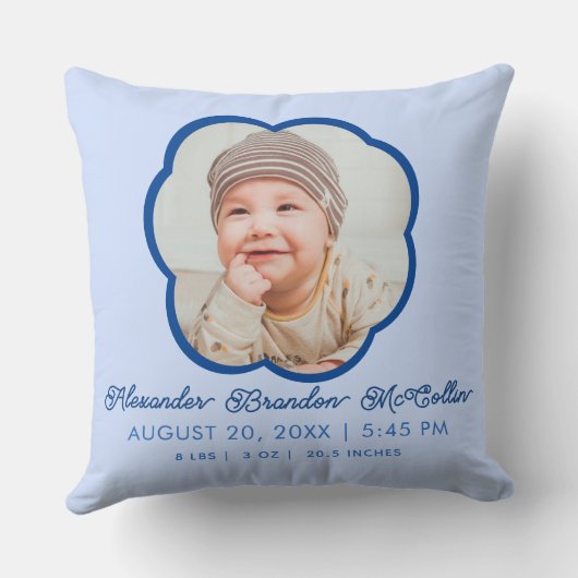 Cream Blue Cloud Shape Baby Boy Birth STATS Throw Kussen (Achterkant)