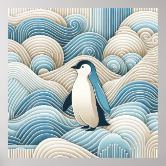 Cream Blue Cool Baby Pinguïn Winter Ice Sneeuwgolf Poster