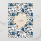  Cream Blue Floral Muslim Wedding Gold Folie Uitnodiging (Achterkant)