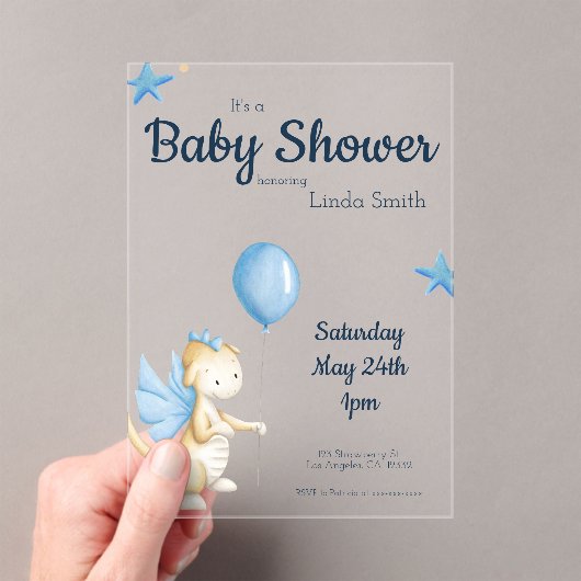 Cream Blue Genderneutraal Baby shower Acryl Uitnodigingen (Insitu (Draagbaar))