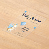 Cream Blue Genderneutraal Baby shower Acryl Uitnodigingen (Laagn)