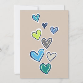 Cream Blue Green Hearts Baby shower Kaart