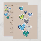 Cream Blue Green Hearts Baby shower Kaart (Voorkant / Achterkant)