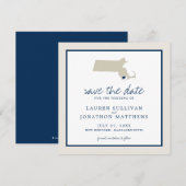 Cream Blue Massachusetts Map Weddenschap Save the Date (Voorkant / Achterkant)