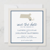 Cream Blue Massachusetts Map Weddenschap Save the  Save The Date (Voorkant)