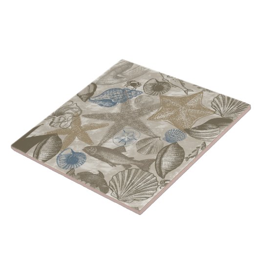 Cream Blue Ocean Beach Shells Tegeltje (Zijkant)