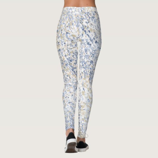 Cream Blue Paint Splatter Abstract Leggings (Achterkant)