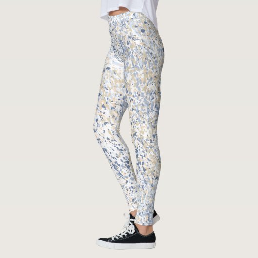 Cream Blue Paint Splatter Abstract Leggings (Links)