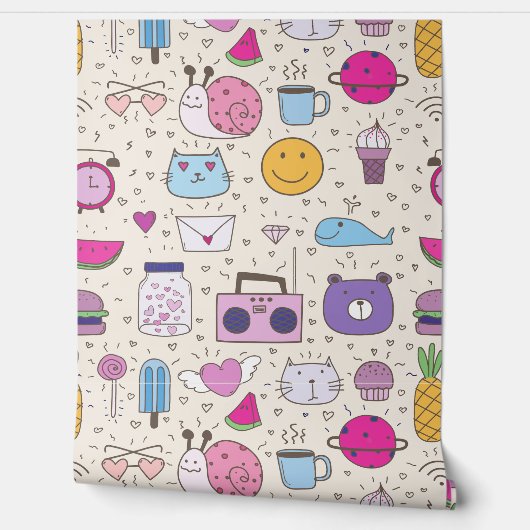 Cream & Blue pattern for Your Kid Room Behang (Afrollen)