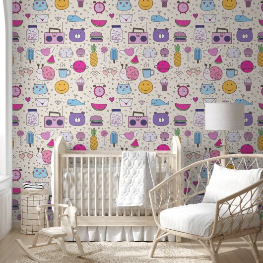 Cream & Blue pattern for Your Kid Room Behang (Kinderen)