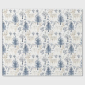 Cream Blue Pine Tree Deer Christmas Cadeaupapier (Vlak)