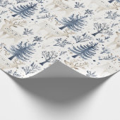 Cream Blue Pine Tree Deer Christmas Cadeaupapier (Hoek)