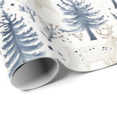 Cream Blue Pine Tree Deer Christmas Cadeaupapier (Rol Hoek)