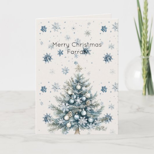Cream Blue Snowflakes Christmas Tree Kaart (Voorkant)