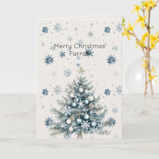 Cream Blue Snowflakes Christmas Tree Kaart (Gele Bloem)