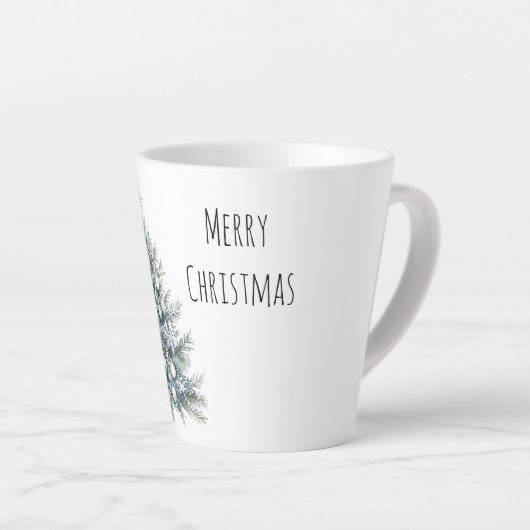 Cream Blue Winter Christmas Tree Latte Mok (Rechterhoek)