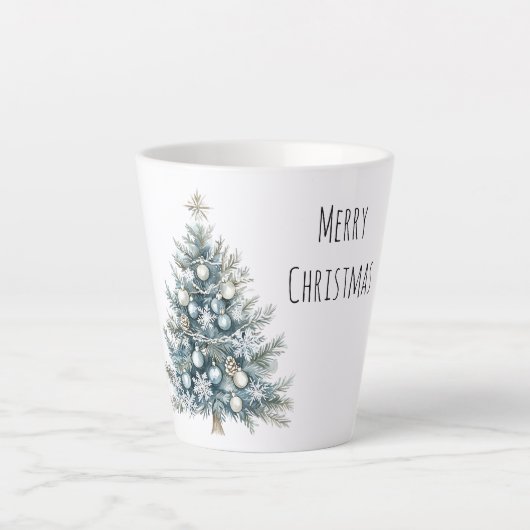 Cream Blue Winter Christmas Tree Latte Mok (Voorkant)
