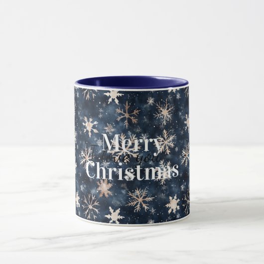 Cream Blue Winter Snowflakes Christmas Mok (Midden)