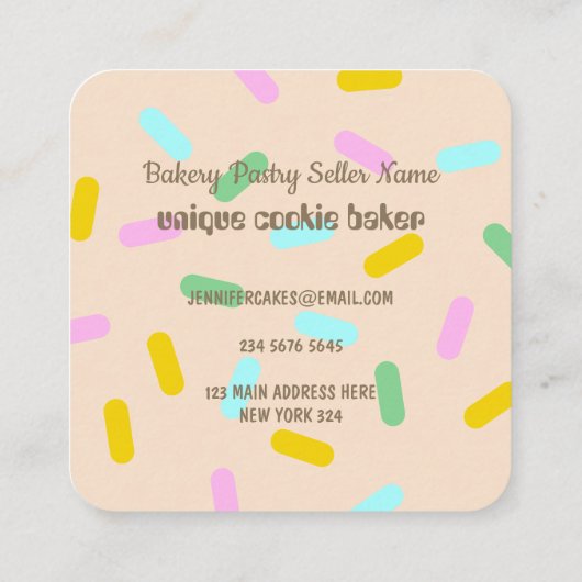 Cream Blush Bked Creative Cookies Doughnut Vierkante Visitekaartje (Achterkant)