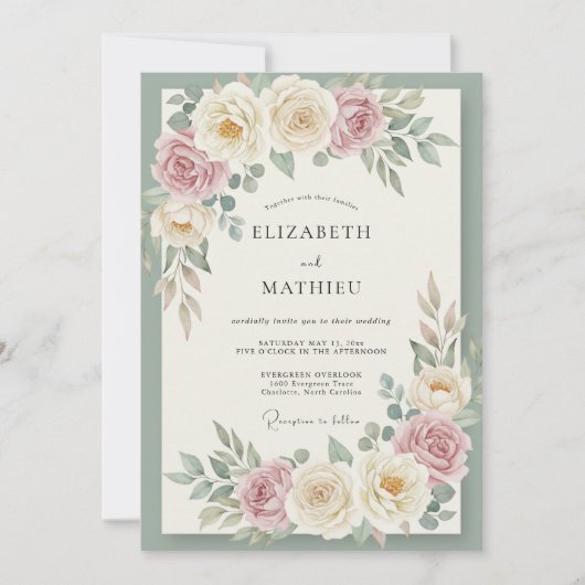 Cream Blush Blossom Bruiloft Kaart (Voorkant)