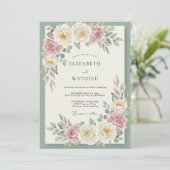 Cream Blush Blossom Bruiloft Kaart (Staand voorkant)
