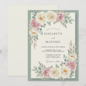 Cream Blush Blossom Bruiloft Kaart (Voorkant / Achterkant)