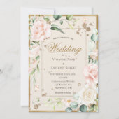 Cream Blush Floral Waterverf Romantic Wedding Kaart (Voorkant)