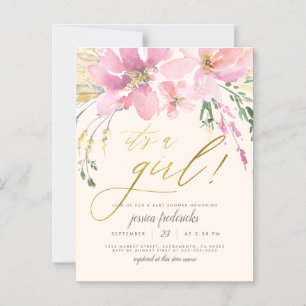 Cream Blush & Gold Het is een meisje-Floral-Baby s Magnetische Uitnodiging