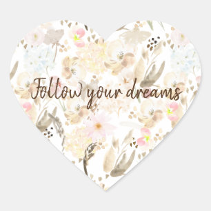 Cream Blush Pink Floral  Hart Sticker
