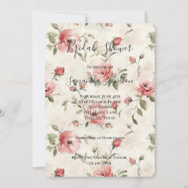 Cream Blush Pink Roses Floral Bridal Shower Kaart