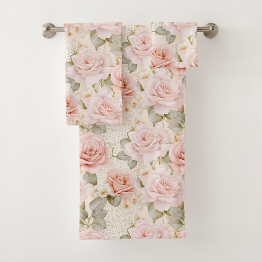 Cream Blush Pink Roses Floral Vrijgezellenfeest Bad Handdoek (Insitu)