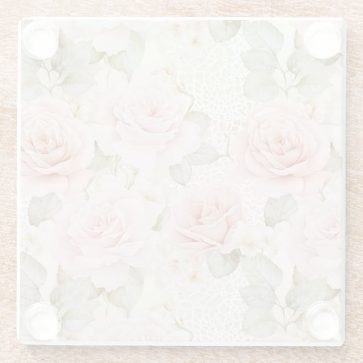 Cream Blush Pink Roses Floral Vrijgezellenfeest Glazen Onderzetter (Achterkant)