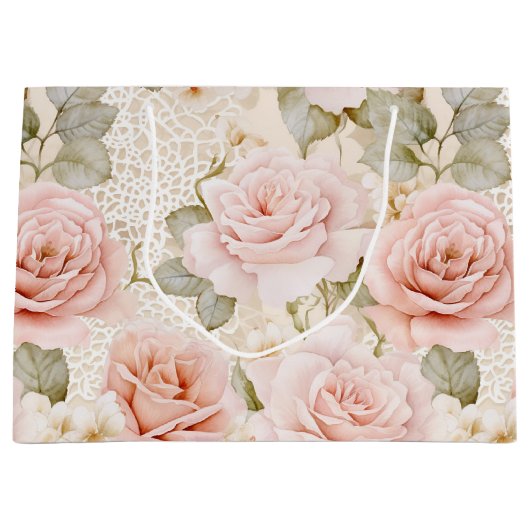 Cream Blush Pink Roses Floral Vrijgezellenfeest Groot Cadeauzakje (Voorkant)