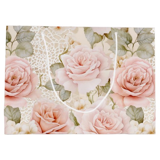Cream Blush Pink Roses Floral Vrijgezellenfeest Groot Cadeauzakje (Achterkant)