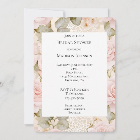 Cream Blush Pink Roses Floral Vrijgezellenfeest Kaart (Voorkant)