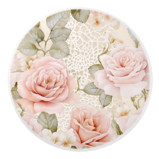 Cream Blush Pink Roses Floral Vrijgezellenfeest Keramische Knop (Voorkant)