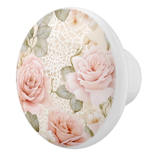 Cream Blush Pink Roses Floral Vrijgezellenfeest Keramische Knop (Rechts)