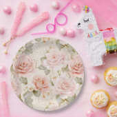 Cream Blush Pink Roses Floral Vrijgezellenfeest Papieren Bordje (Feest)